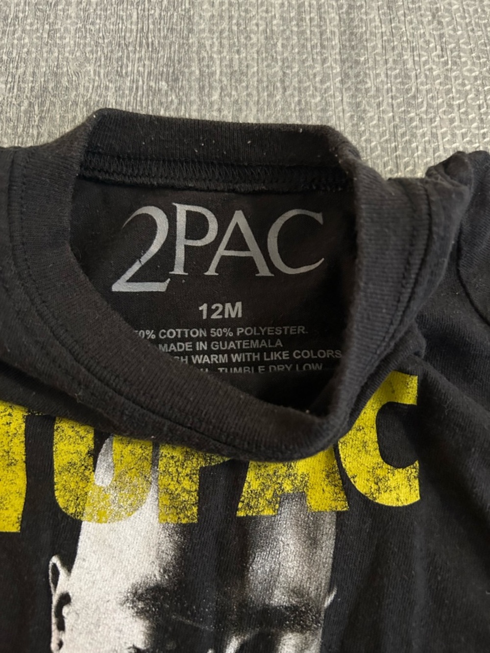 Black Graphic Tee with Yellow Tupac Print. Size 12M - Picture 3 of 4
